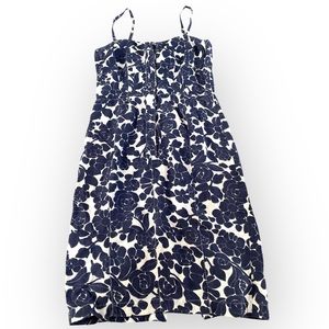 MaxMara Floral Print Midi Dress in Navy and White